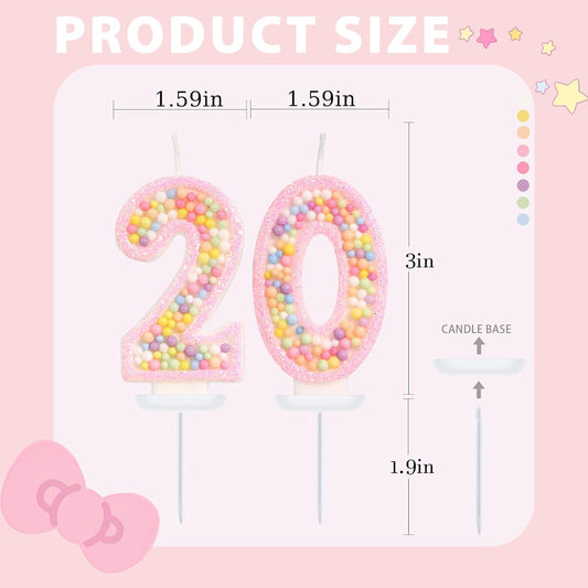 Birthday Candles - Number 20 Candle, Colorful Macaron Candles, 20 Birthday Decorations for Girls, Cake Decorations, Sweet Theme Party Supplies (Pink)