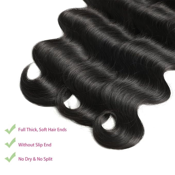 Human Hair Bundles 14 16 18 Inch 12A Body Wave 3 Bundles Human Hair 100% Unprocessed Virgin Hair Extensions Raw Quick Weave Extensions Natural Black