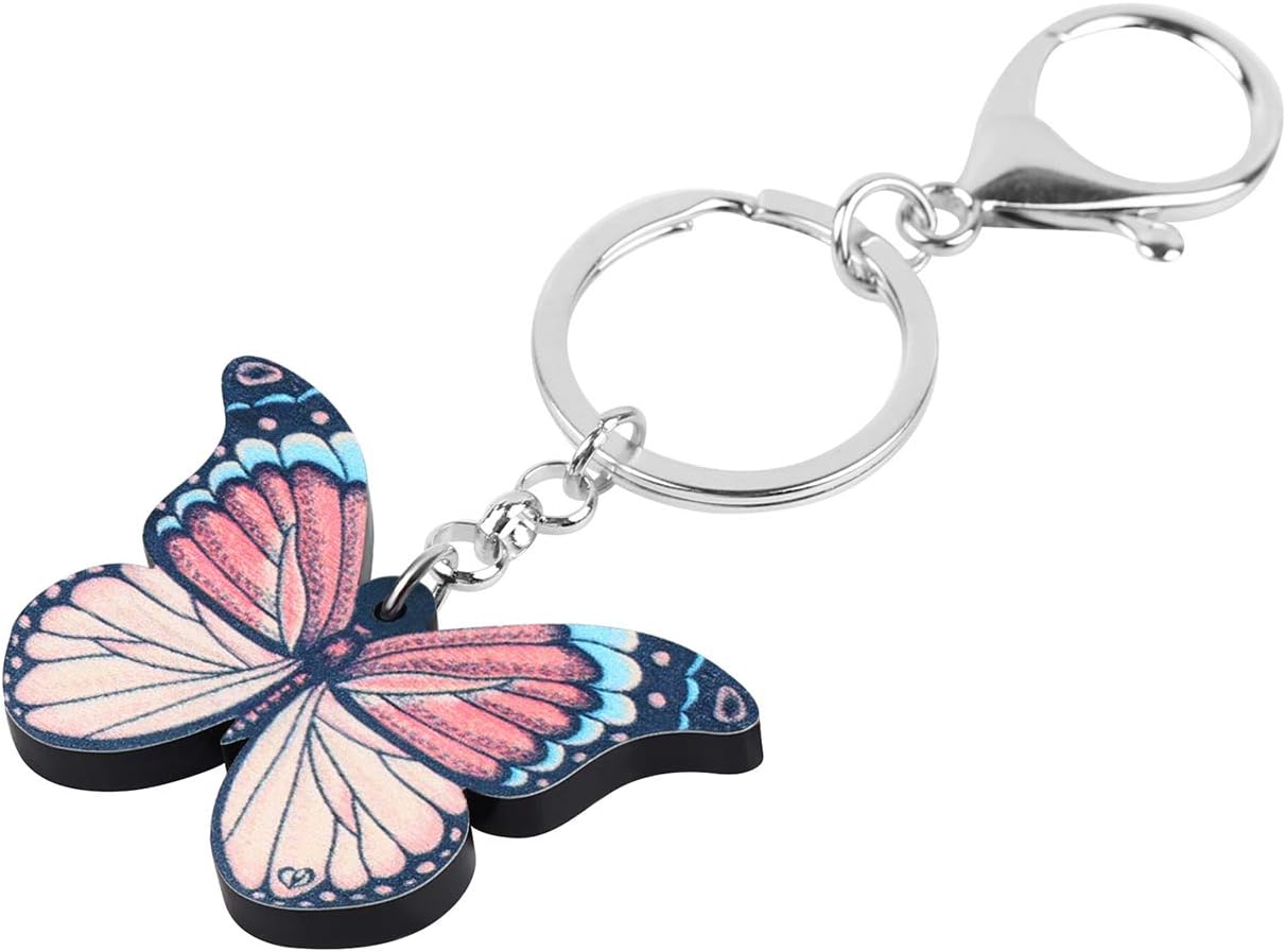 BONSNY Morpho Menelaus Butterfly Key Chains for Women Car Purse Bag Rings Pendant Charms