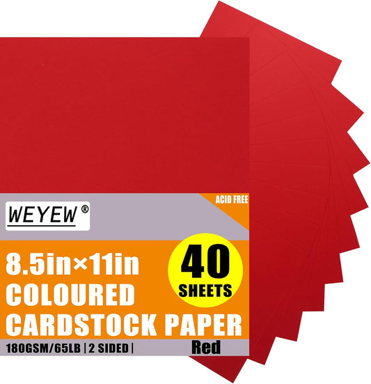 Red Cardstock 8.5 x 11 Thick Paper, 40 Sheets 65 LB/180 GSM, Cardstock Printer Paper for Invitations, Menus, Wedding, DIY Cards, Kids School Supplies