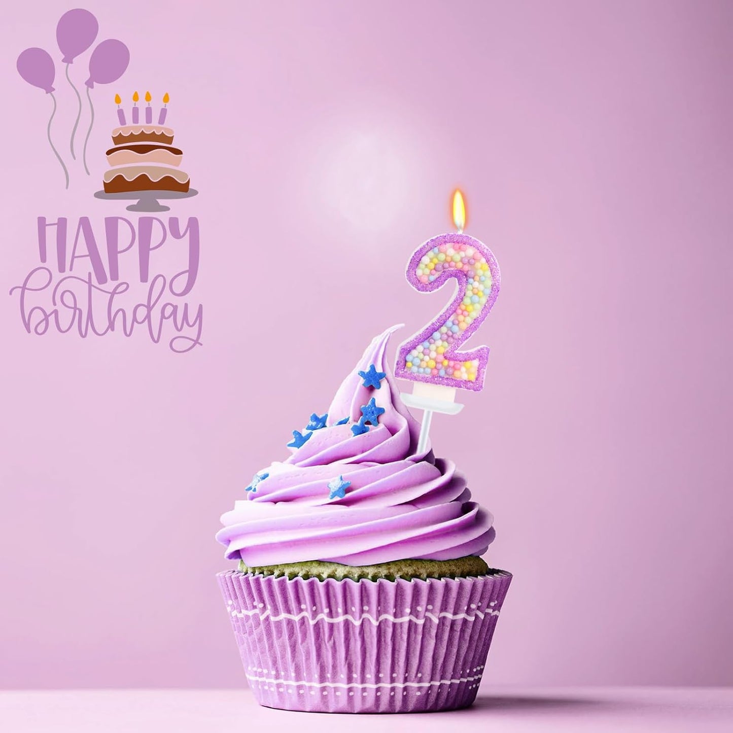 Birthday Candles - Number 2 Candle, Colorful Macaron Candles for Boys/Girls, Purple Party Decorations, Purple Cake Decorations