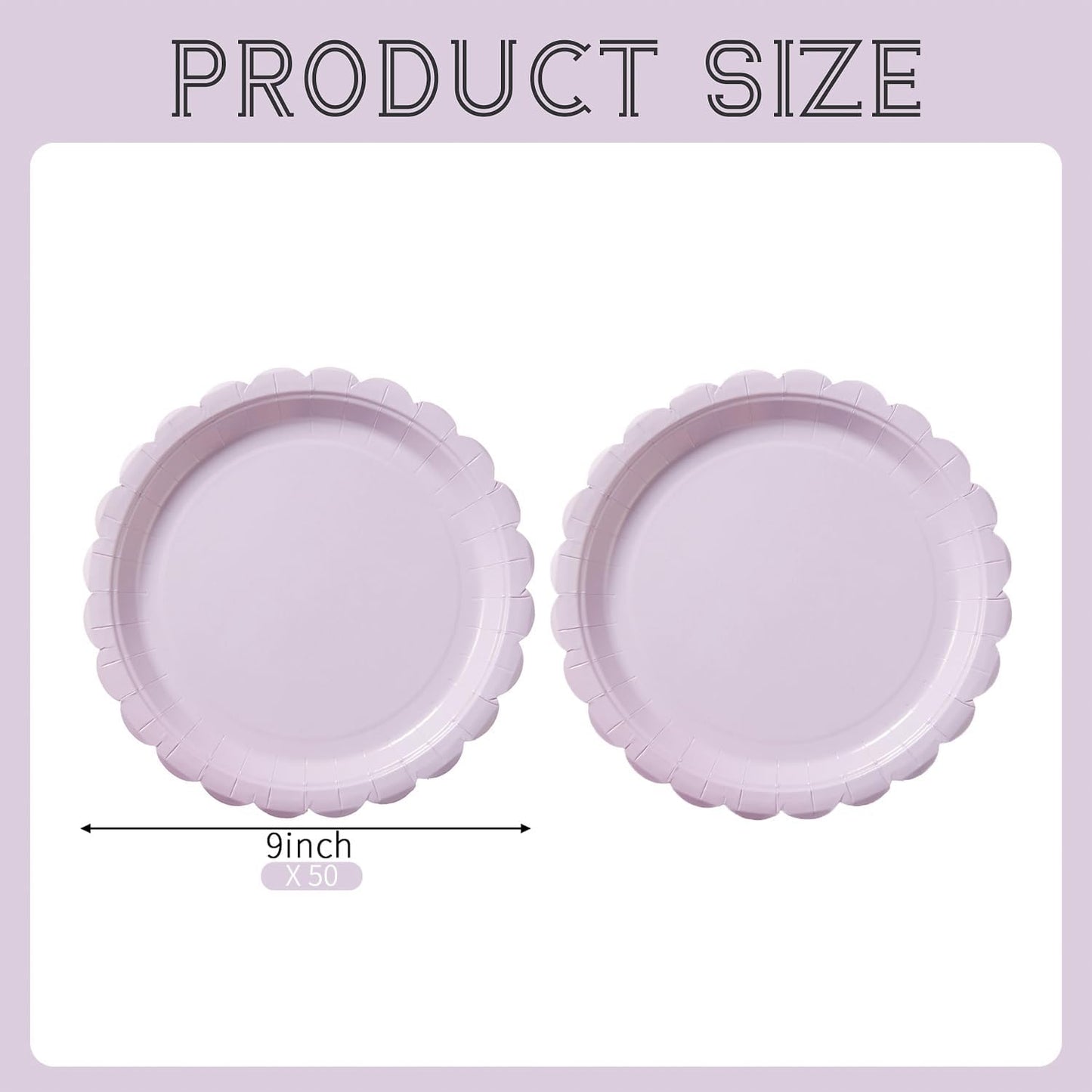 BEFORYOU 50PCS Scalloped Disposable Paper Plates Dessert Cake Party Plates for Baby Shower, Wedding,Bridal Shower Birthday Party Supplies (Purple, 9IN)