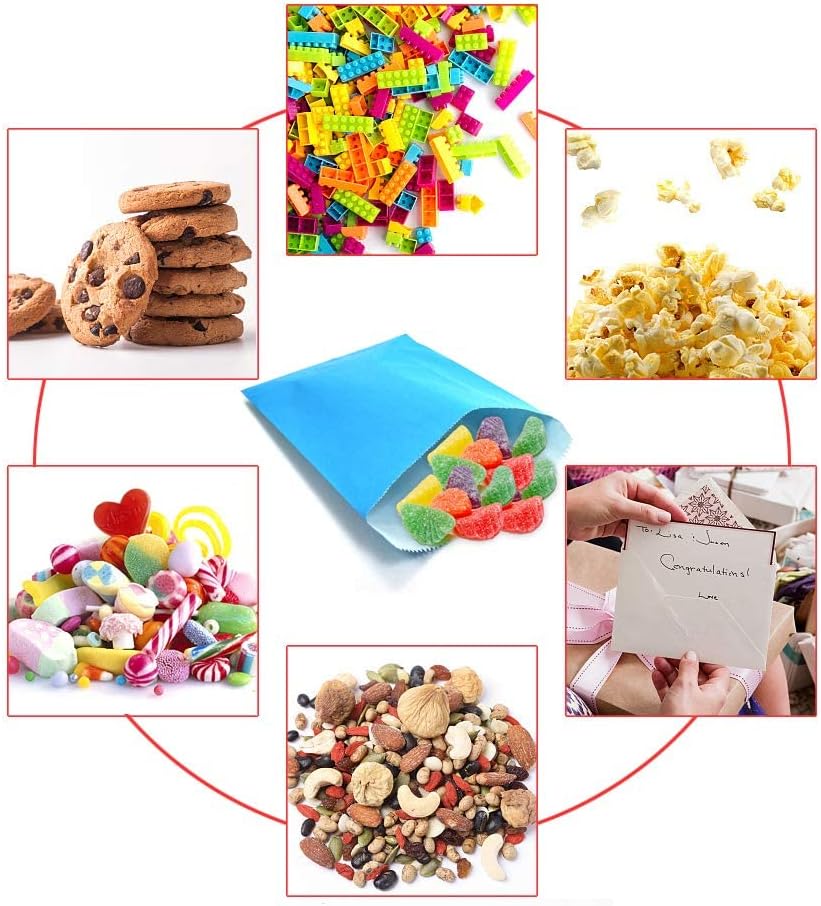 AZOWA Blue Paper Treat Bags 6 x 4 Blue Paper Candy Bags for Candy Buffet (100 CT, 6 x 4 IN)
