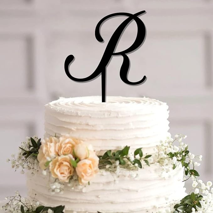 Letters R Cake Toppers Personalized Initial R Black Acrylic Wedding Cake Toppers Mr Mrs Monogram R Rustic Party Cake Supplies Gifts for Birthday Bride Shower Anniversary