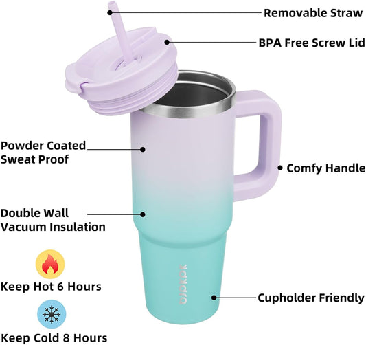 BJPKPK Tumbler With Handle 30 oz Stainless Steel Insulated Tumbler With Lid And Straw For Water Or Ice Coffee,Lavender Green