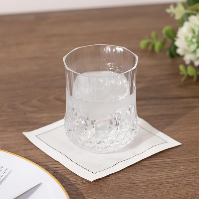 Efavormart 6 Pack Clear Crystal Cut Plastic Stemless Wine Glasses, 8oz Shatterproof Reusable All-Purpose Whiskey Cups