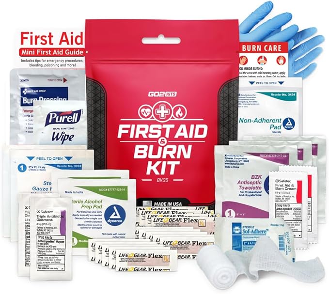 Advanced First Aid & Burn Kit, Comprehensive Burn First Aid Kit with Dressings, Burn Cream & Gauze, Portable First Aid Kit for Home, Office, Car & Travel, 1-Pack (BK35)