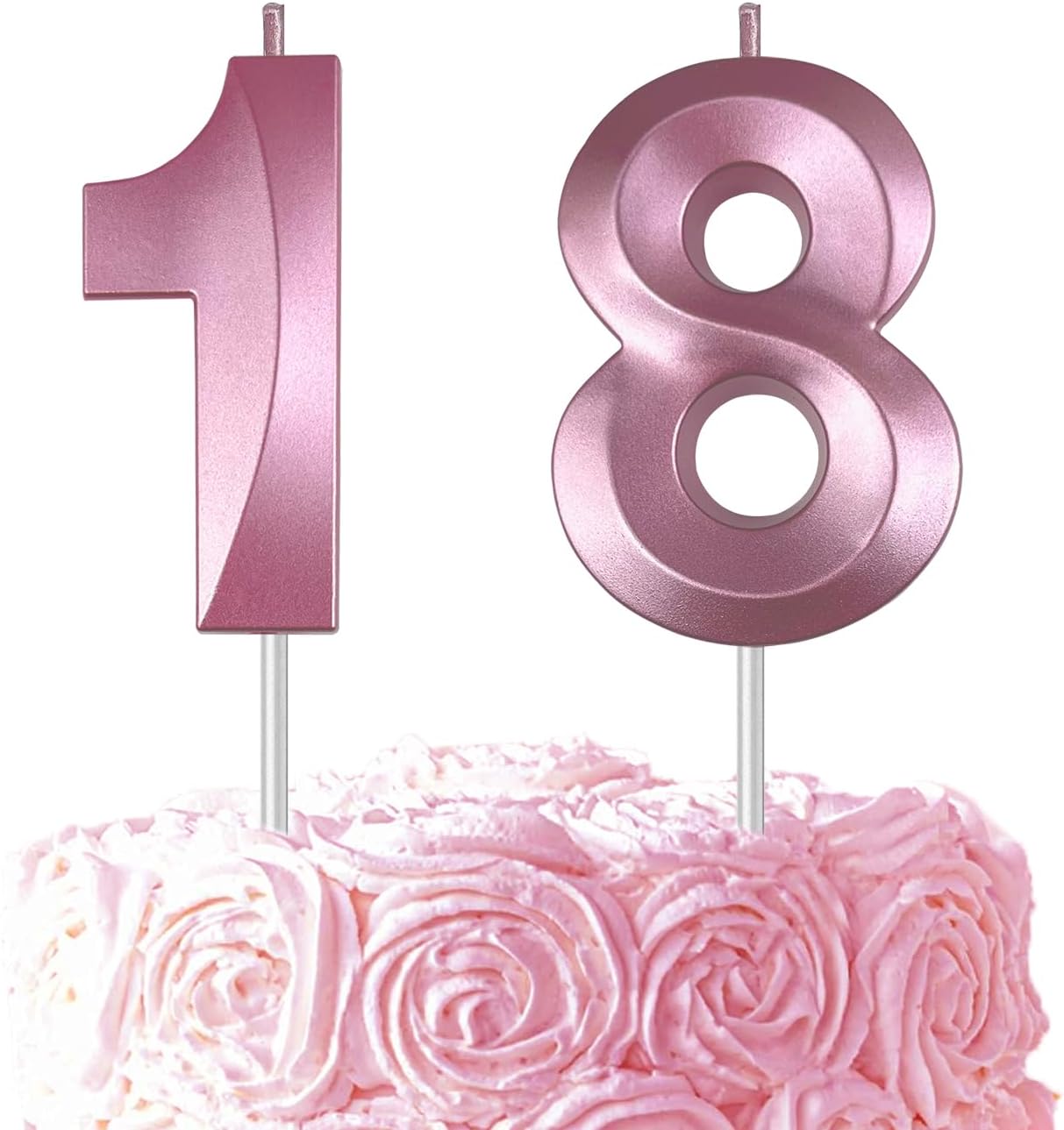 Pink Number 18 Candles, 3D Diamond 2.76 Inch Cake Topper Birthday Candles for Wedding Anniversary Cake Decorations, Happy Birthday Party Decorations