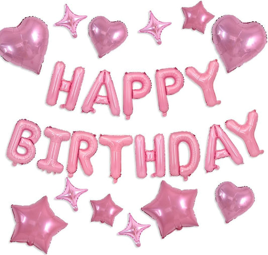 TONIFUL 35PCS Light Pink Happy Birthday Decorations 16 Inch Happy Birthday Balloon Banner with Star Balloons Mylar Foil Birthday Party Decorations Supplies for Men Women Adults Girls Boys Kids