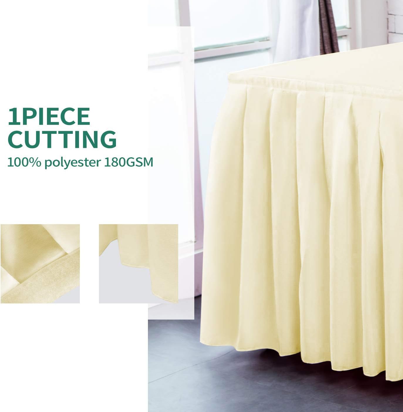 Surmente Ivory Table Skirt, 14ft Polyester Tablecloth for Weddings, Banquets, or Restaurants