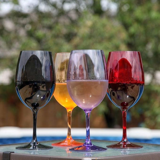 Lily's Home Unbreakable Wine Glasses, 20oz Shatterproof Plastic Glasses, Set of 4 for White & Red Wine - Reusable Mixed Dark Colors, Ideal for Valentine's Day, Birthday & Wedding