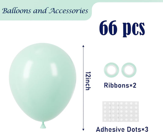 Mint Green Balloons, 66pack 12inch Pastel Green Latex Party Balloons for Graduation, Easter, Wedding, Birthday, Bridal Shower, Rainbow Party, Baby Shower, Anniversary Party Decorations