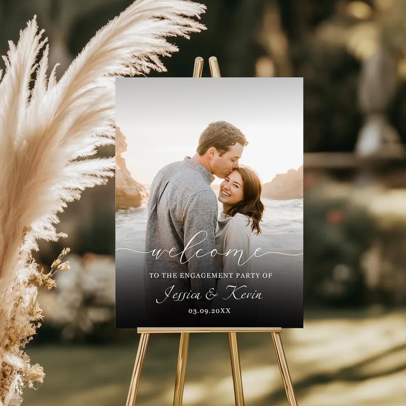 Ombre Gradient Photo Welcome Sign - Black to Gray Fade Design with Custom Photo & Names