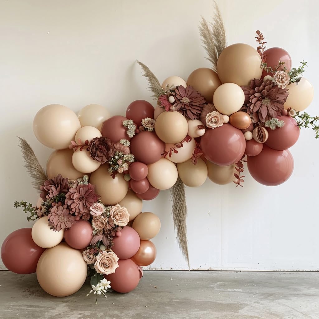 Boho Balloons Pink Nude Balloon Garland Double Stuffed Matte Cream Dusty Rose Balloon Arch Kit for Birthday Baby Showers Wedding, Bridal, Baptism, Fall, Thanksgiving, Autumn Party Decorations