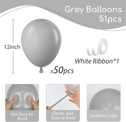 Gray Balloons 12 inch, Grey Latex Balloons 50pcs Party Balloons for Birthday Baby Shower Wedding Anniversary Party Decorations