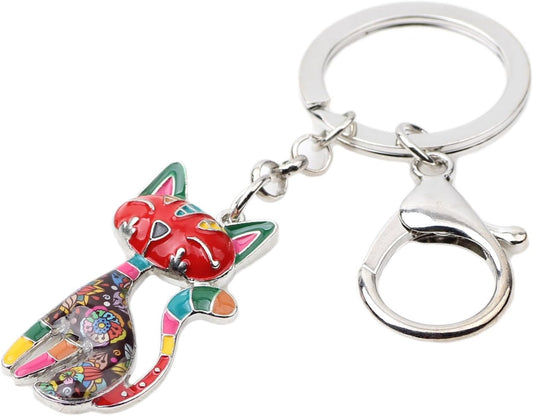 BONSNY Enamel Alloy Chain Cat Key Chains For Women Car Purse Handbag Charms keychains Gifts