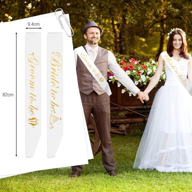 Bride Sash Groom Sash 2PCS Bride and Groom Sash Set White Bridal Sash Bachelorette Party Supplies Bride Gifts Bachelorette Outfit for Bride Accessories for Bachelorette Party Bridal Shower Favors
