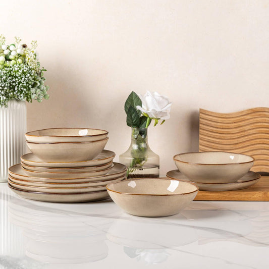 AmorArc Ceramic Dinnerware Sets,Handmade Reactive Glaze Stoneware Plates and Bowls Set,Highly Chip and Crack Resistant Dishware | Dishwasher & Microwave Safe Dishes,Service for 4 (12pc)
