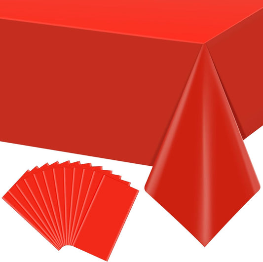 12Pcs Red Rectangle Tablecloths,Disposable Plastic Tablecloth,Waterproof Red Table Cover for Graduation Birthdays Weddings Anniversary Party Decorations,54 x 108 Inch