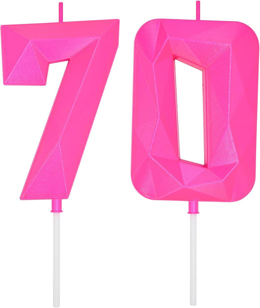 DERVENTA Large Birthday Candle Number 3D Pink 3.7 inch Party Celebration Anniversary Decoration Cake Topper 1 Piece (Number 70 Pink)