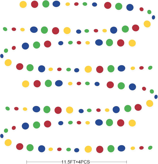 Super Mario Party Decorations Circle Dot Garland Red Blue Yellow Green Hanging Paper Polka Dot Streamer for Birthday Baby Shower Wedding Bridal Shower Carnival Circus Clown Fiesta Party Supplies