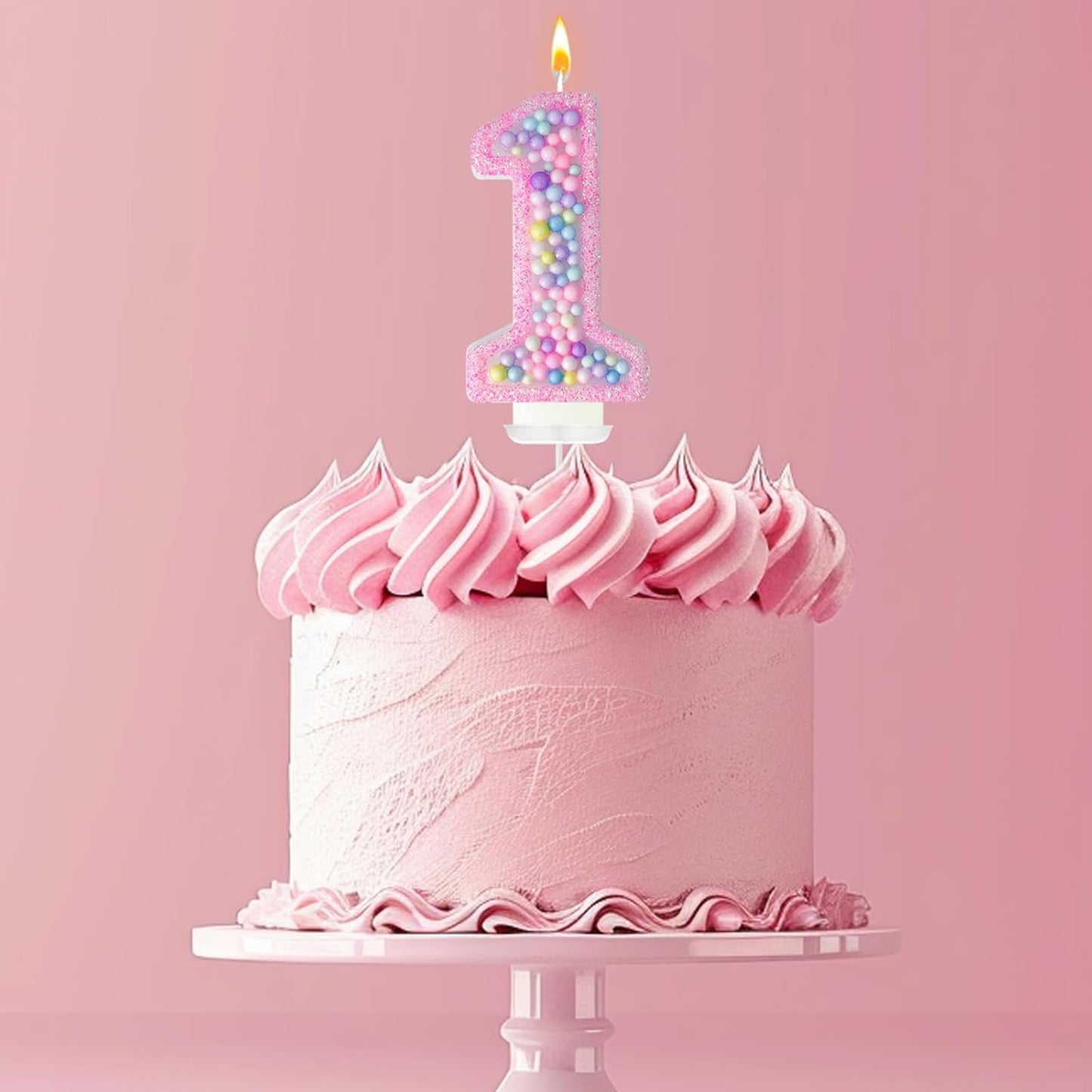 Zlongron Birthday Number Candles, Handmade Macaron 3D Flash Number 1 Candle, Suitable for Girls and Boys' Birthdays, Weddings, Anniversaries, Theme Party Cake Decorations (1)