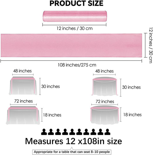 12 Pack Satin Table Runner 12 x 108 Inch Long Satin Table Runners for Wedding Banquet Graduations Birthday Party Decoration (Light Pink)