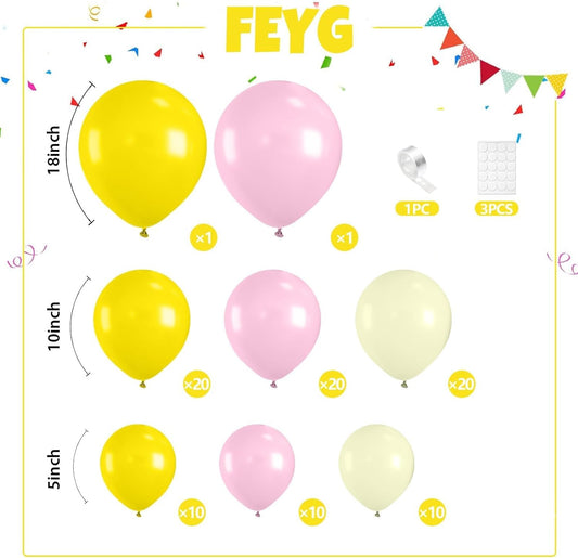 Pastel Yellow Pink Balloon Garland Arch, Lemon Balloon Garland Kit with Pastel Baby Pink Balloons Yellow Latex Party Balloon for Baby Shower Lemon Theme Birthday Tropical Bridal Wedding Party
