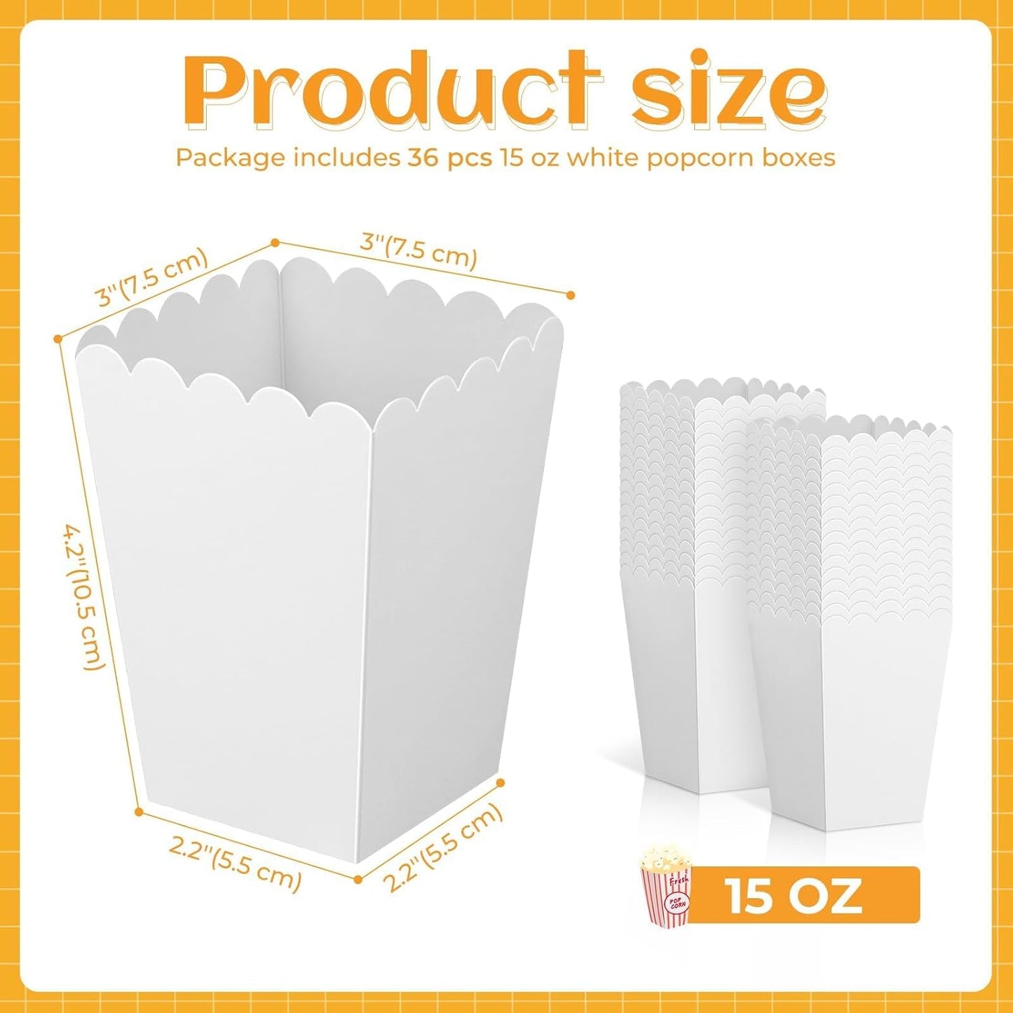 36 Pcs Mini Popcorn Boxes, 3 x 4.2 x 2.2 Inch White Popcorn Containers for Party, Bulk Disposable Popcorn Holder for Carnival Theater Movie Night Supplies & Decorations