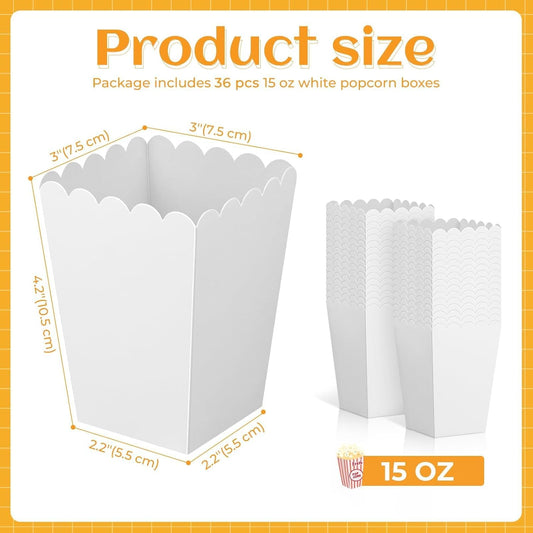 36 Pcs Mini Popcorn Boxes, 3 x 4.2 x 2.2 Inch White Popcorn Containers for Party, Bulk Disposable Popcorn Holder for Carnival Theater Movie Night Supplies & Decorations