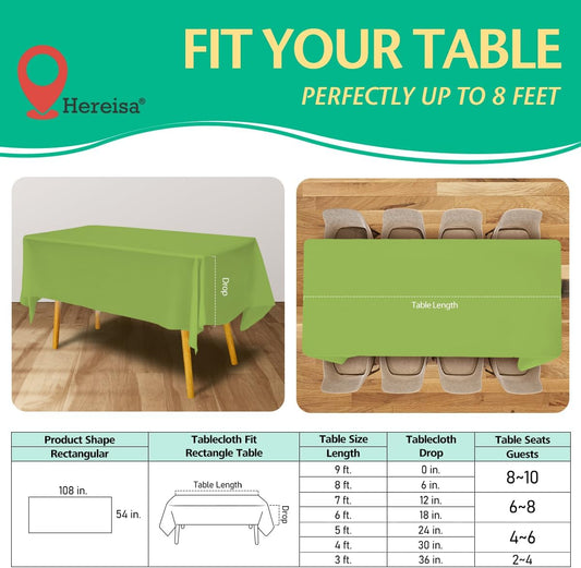 Disposable Light Green Plastic Tablecloth 54x108 Inch, 10-Count Waterproof Rectangle Table Cover for Events, Catering