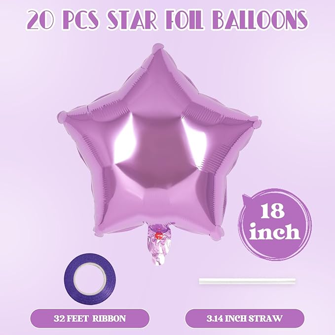 20 Pcs Star Balloons,18 Inch Purple Star Foil Balloons,Stars Shaped Balloon Mylar Helium Balloon for Birthday Party Anniversary Wedding Baby Shower Decorations (Lipurple)