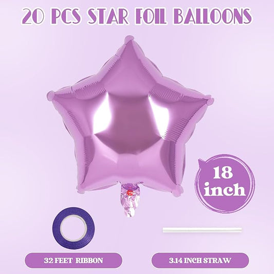 20 Pcs Star Balloons,18 Inch Purple Star Foil Balloons,Stars Shaped Balloon Mylar Helium Balloon for Birthday Party Anniversary Wedding Baby Shower Decorations (Lipurple)