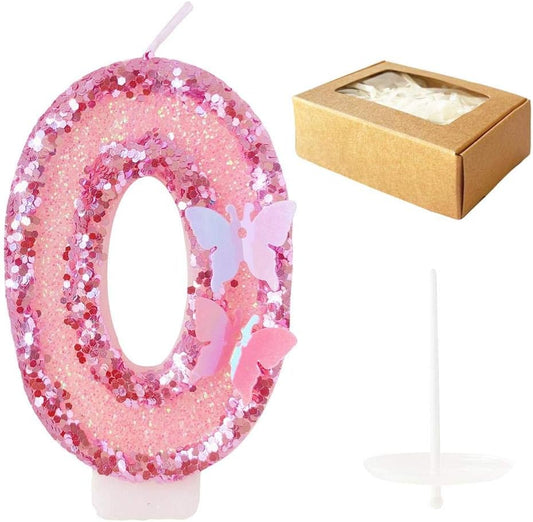 Birthday Number Candle,Pink Birthday Candles That Sparkle Number 0-9 Handmade Number Candle Cake Topper Decoration for Party Kids Adults (Pink)