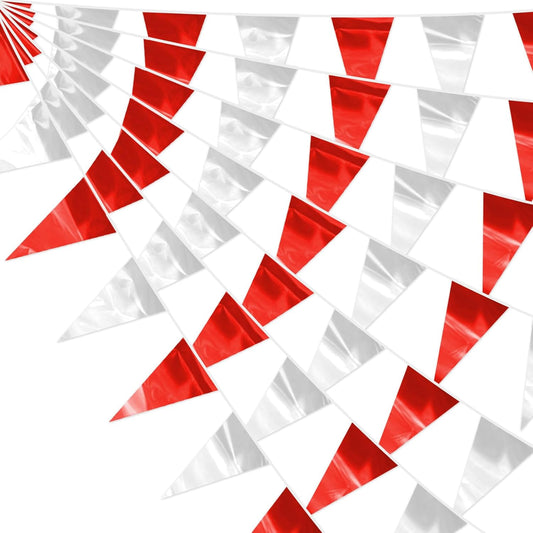 32.8FT Red Silver Glitter Triangle Pennant Banner Flag Metallic Bunting Fabric Garland for Christmas Graduation Wedding Engagement Anniversary Bachelorette Bridal Shower Valentine's Party Decor