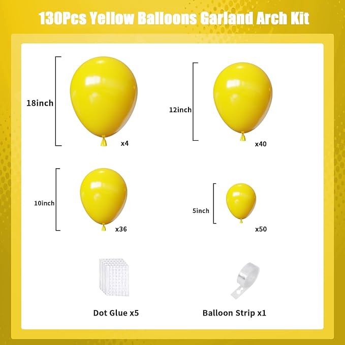 Pastel Yellow Balloons Arch Kit,130pcs Yellow Balloons Garland,Different Sizes Light Yellow Balloons for Easter Baby Shower Sunflower Bee Wedding Birthday Party Decorations