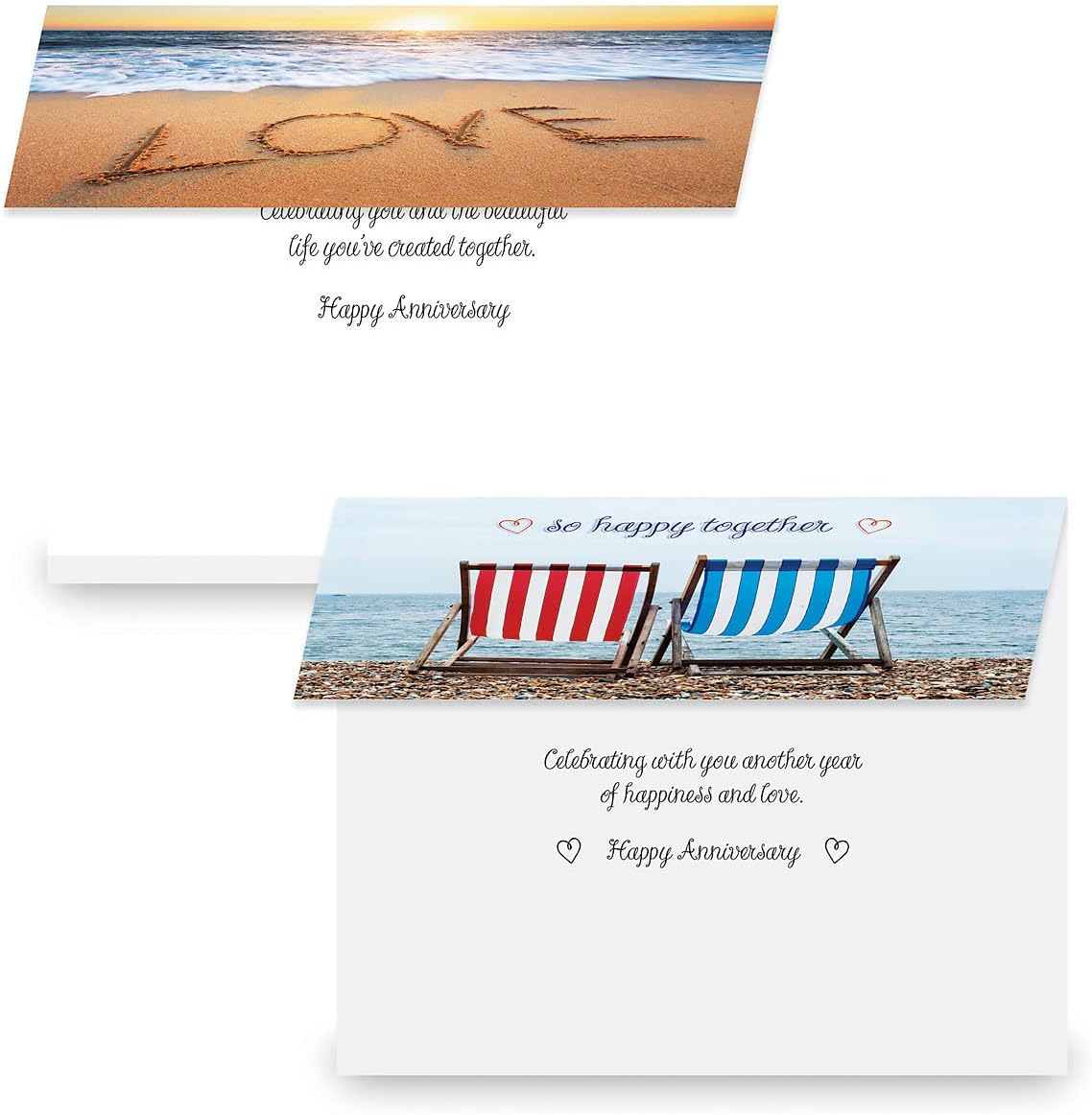 Paradise Anniversary Cards - Set of 8 (4 designs), Large 5" x 7" Wedding Anniversary Cards with White Envelopes
