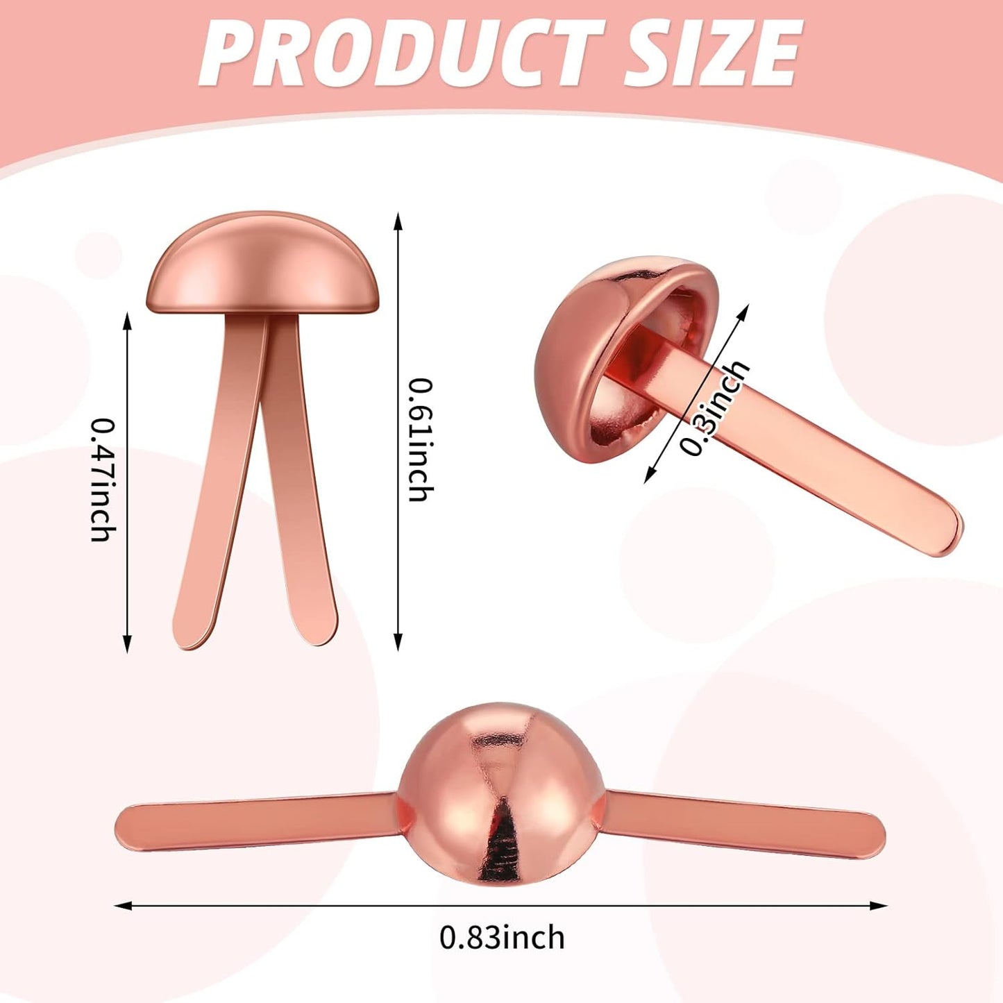 Hotop 500 Pcs Brads for Paper Crafts Metal Round Brass Paper Fasteners for Craft Art Crafting School DIY Supplies(0.3 x 0.6 Inch,Rose Gold)