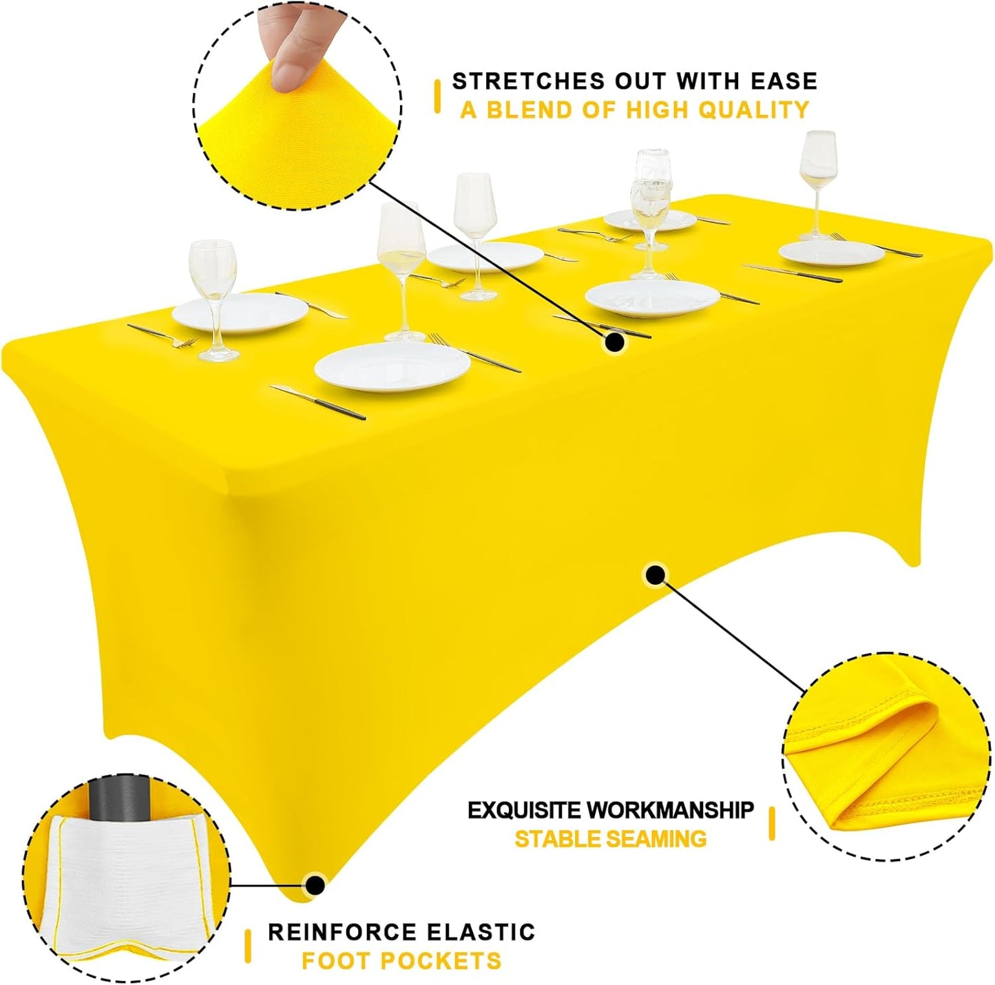 Smiry 2 Pack Spandex Table Cloth 4FT, Elastic Fitted Stretch Tablecloths for Rectangle Tables, Washable Table Cover for Outdoor, Wedding, Banquet & Parties (Yellow, 48Lx30Wx30H Inch)