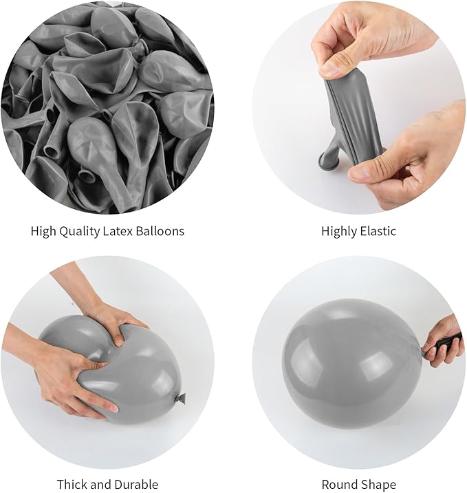 Grey Balloons, 140pcs 18 12 10 5 Inch Different Sizes Pack Party Latex Balloons for BOHO Birthday Halloween Holiday Balloon Garland as Party Decorations