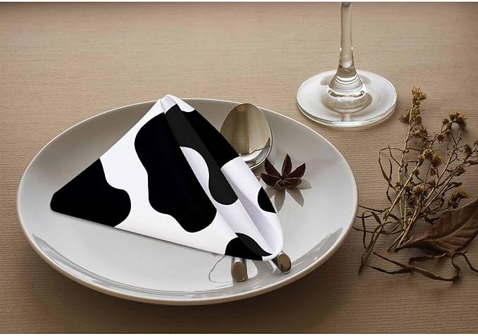 Milk Cow Spots Napkins Cloth Washable Set of 4 Animal Skin Texture Polyester Kitchen Dinner Napkins for Holiday Festive Wedding Decor 18 x 18 inch