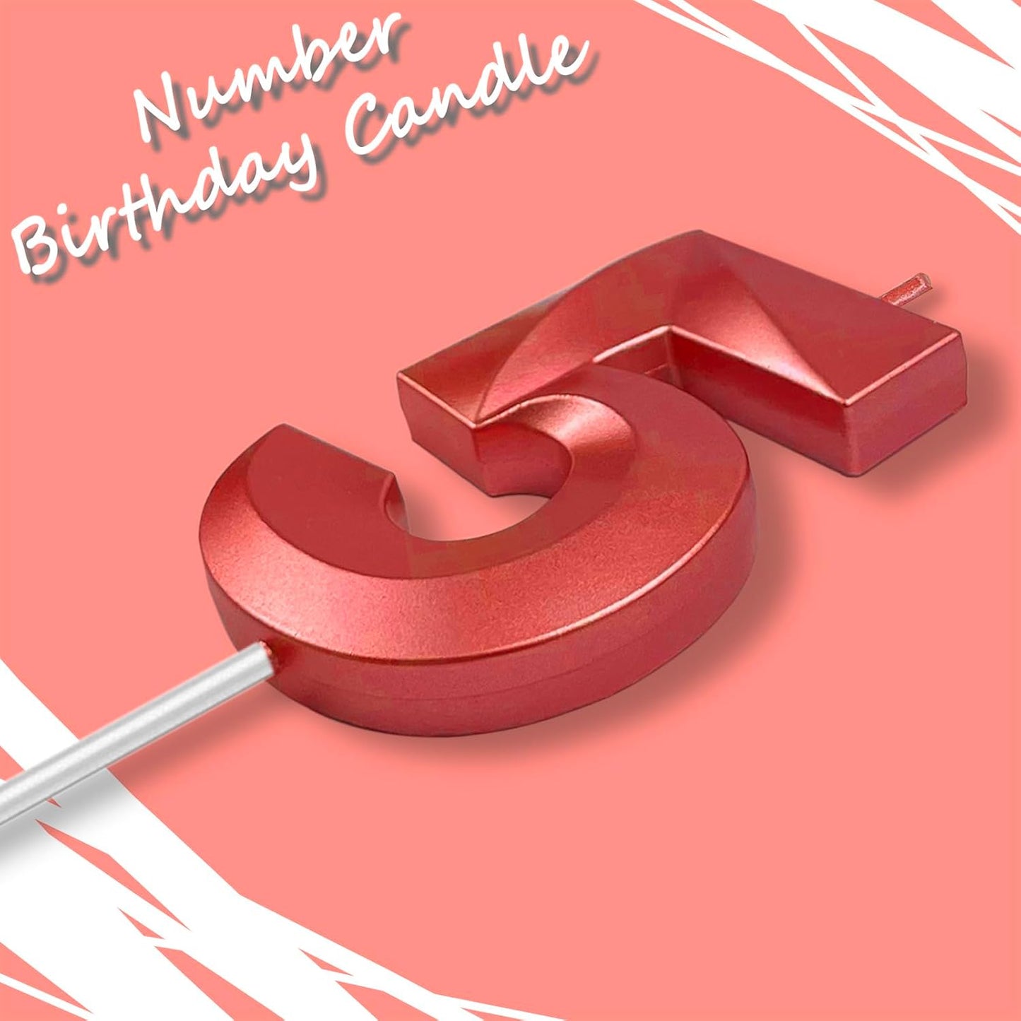 Red Number 5 Candles, 3D Diamond 2.76 Inch Cake Topper Birthday Candles for Wedding Anniversary Cake Decorations, Happy Birthday Party Decorations