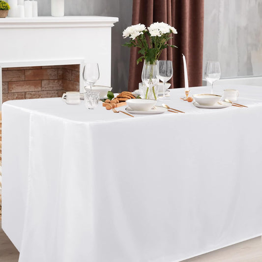 Obstal 2 Pack Table Clothes for 6 Foot Rectangle Tables - Water Resistant Washable Fabric Polyester Rectangle Table Cover Protector for Wedding, Banquet and Trade Shows, 72L x 30W x 30H Inches, White