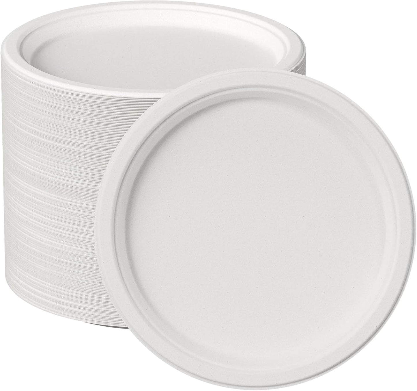 JOLLY CHEF 100% Compostable Paper Plates, 150 Pack 10 Inch Heavy Duty Plates, Disposable Biodegradable Eco-Friendly Sugarcane, Bulk White