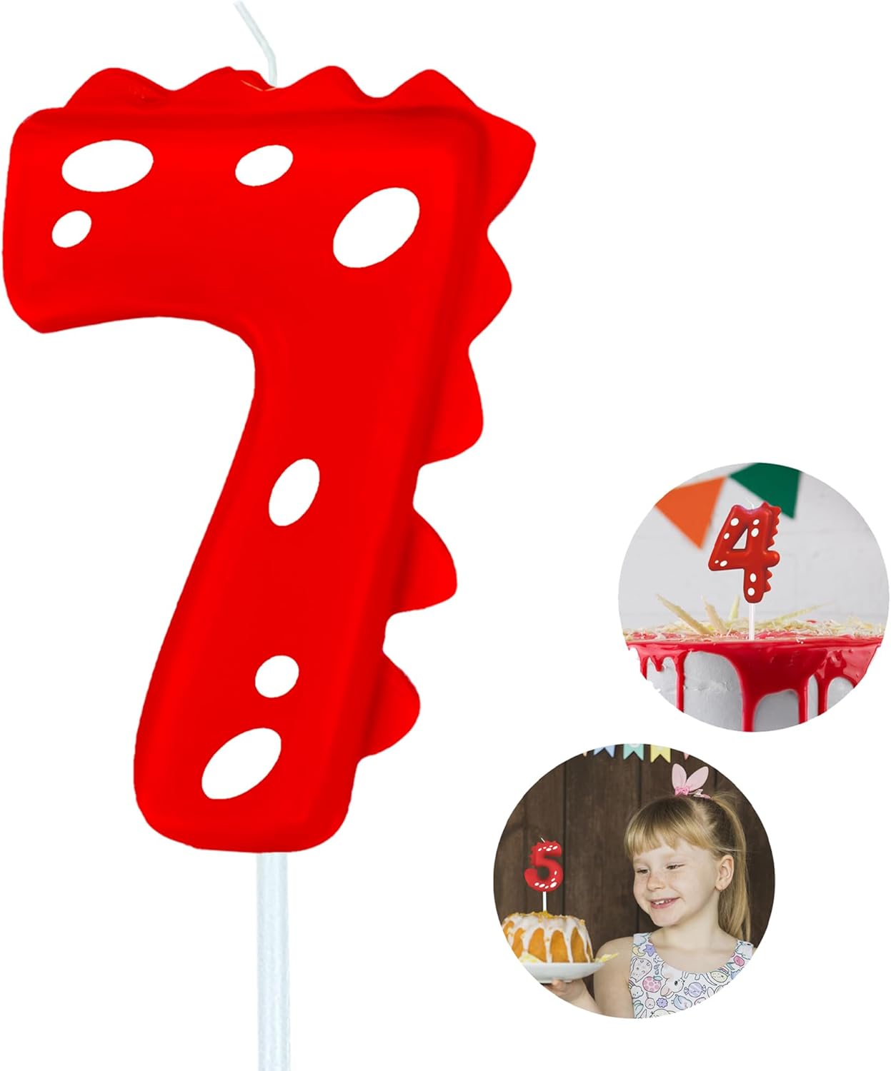 Number Birthday Candles(7 Candle Red) Dinosaur Shape Number Happy Birthday Cake Candles for Dinosaur Birthday Party Decoration Reunions Theme Party