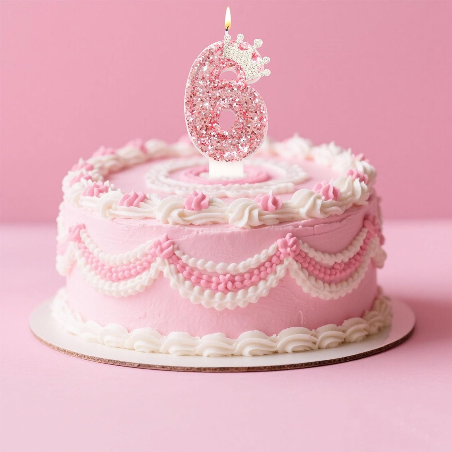 Ceya Number 6 Birthday Candles,Pink Crown Candle for Cake, Sparkling Number Glitter Candle 3.14inch Cake Topper,6st Birthday Decorations for Girl Women Reunions Anniversary Party Supplies