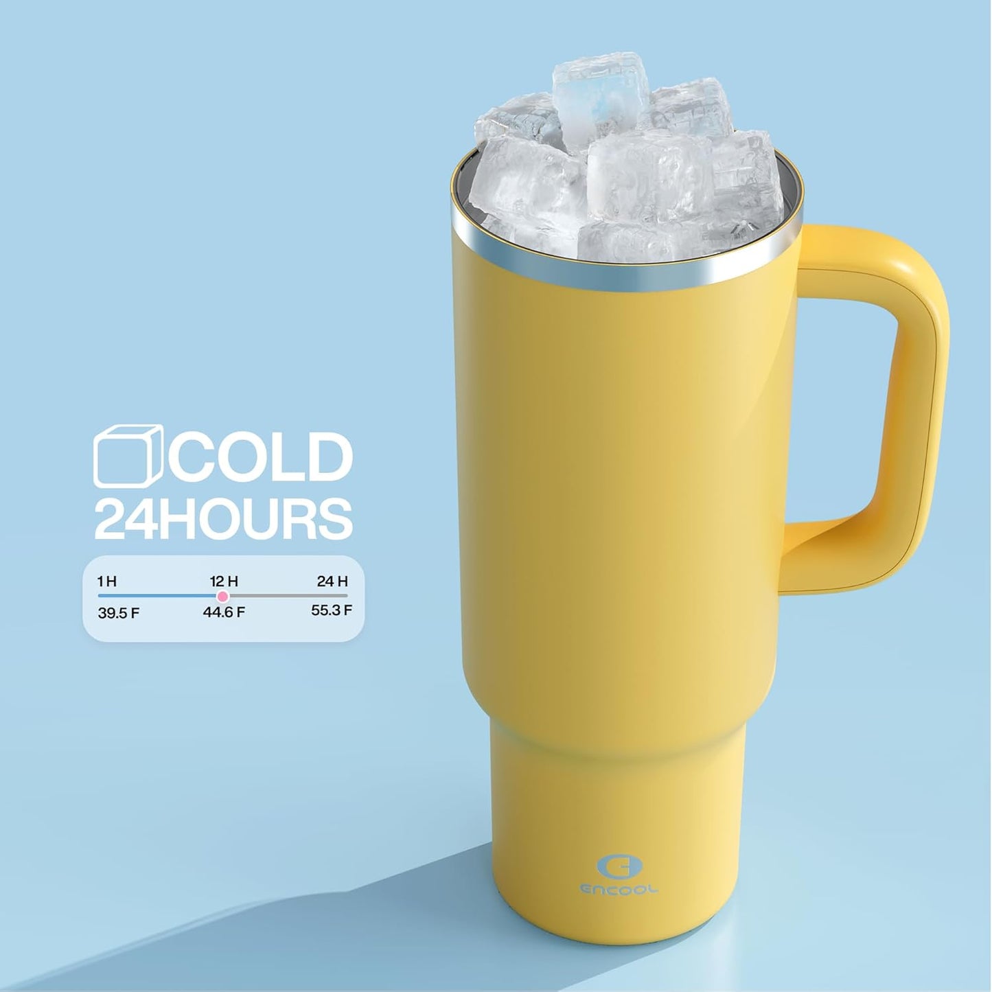 40 oz Tumbler with Handle and Straw: Stainless Steel Insulated Tumbler Keeps Cold for 24 Hours, Leakproof Travel Cup Fits in Cup Holder and BPA-Free,Elfin Yellow