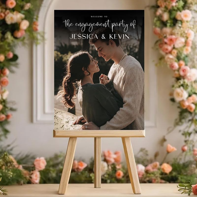 Romantic Photo Welcome Sign for Engagement Party - Modern Photo Collage Design for Couples Celebration