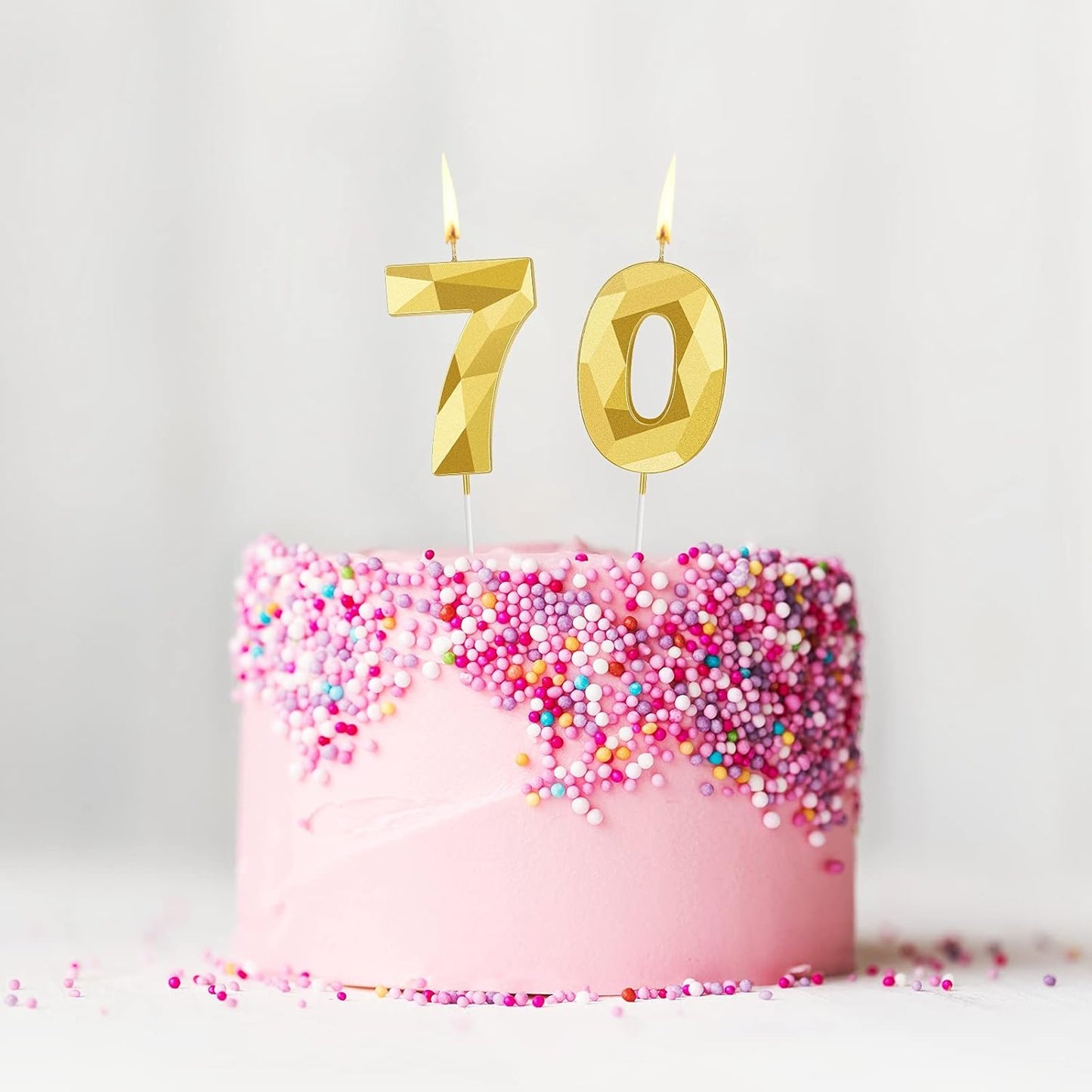 Nuanchu 70th Birthday Candles, Happy Birthday Cake Topper 3D Diamond Shape Numeral Sparkler Number Candles for Men Women Party Wedding Decoration Theme Party (Gold)