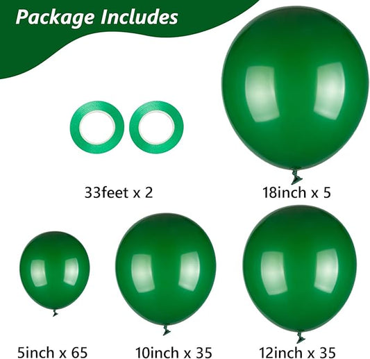 Dark Green Balloons, 140pcs Forest Green 18 12 10 5 Inch Different Sizes Pack Party Latex Balloons for Birthday Halloween Holiday Balloon Garland as Party Decorations